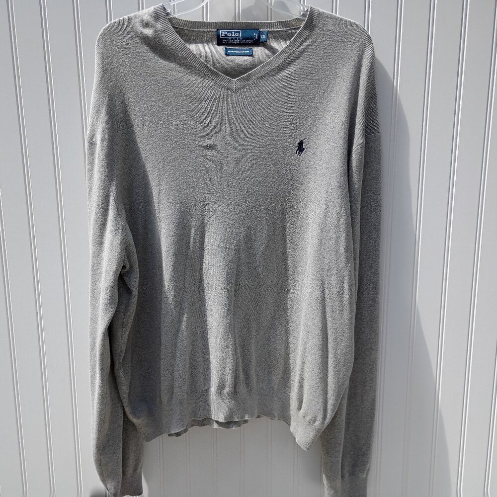 POLO RALPH LAUREN Pullover Sweater Mens 2XL Light Gray Pony Logo XXL Lightweight